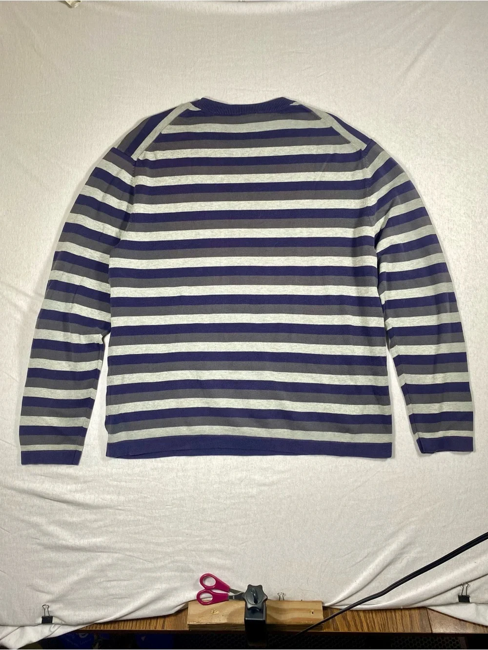 VTG GAP Men's L Purple and Gray Striped Crewneck Sweater